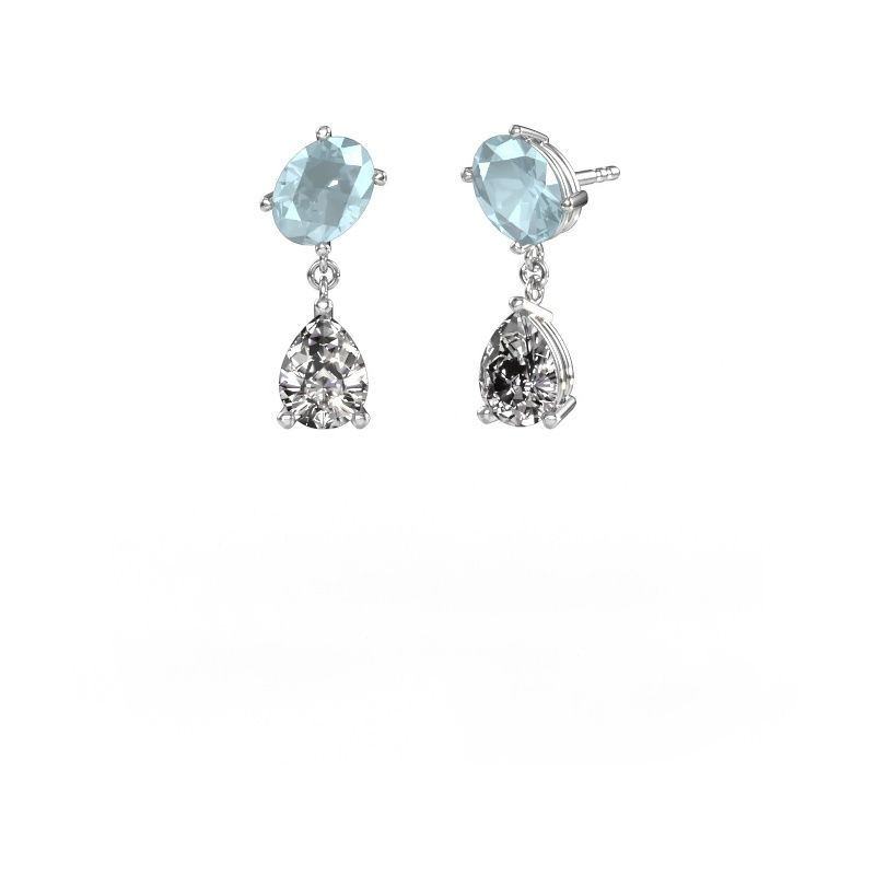 Boucles d'oreilles Toi et Moi OVL-PER 585 or blanc aigue-marine 8x6 mm