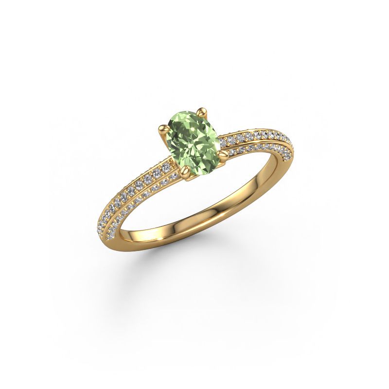 Engagement ring Elenore ovl 585 gold green lab grown diamond 6.5x4.5 mm