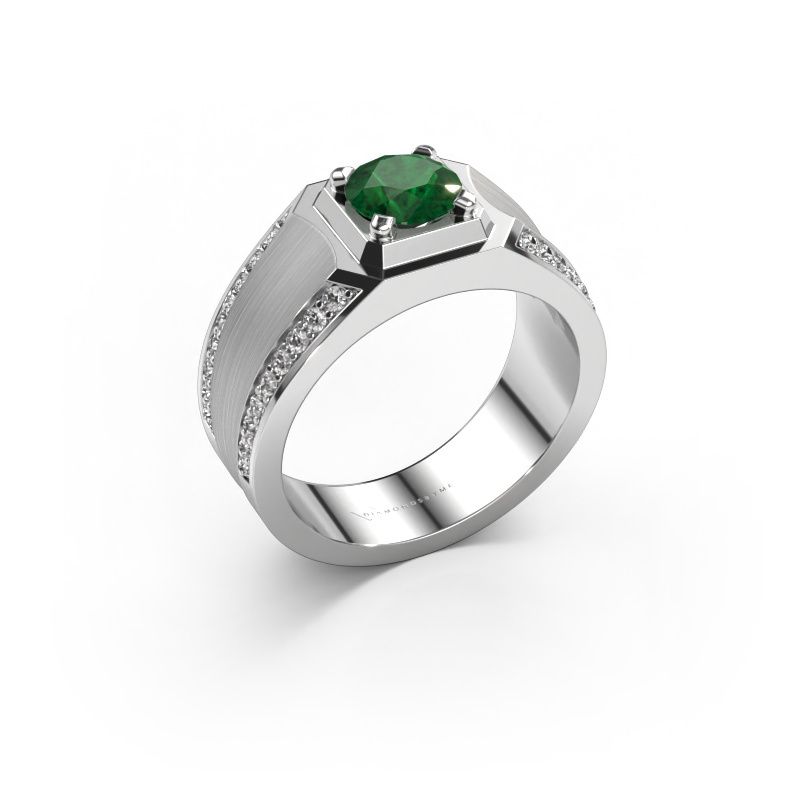 Bague pour homme Maarten 585 or blanc emeraude 6.5 mm