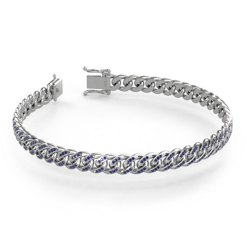 Cuban armband ±8 mm witgoud saffier