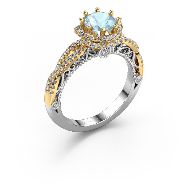 Verlovingsring Lysanne 585 witgoud aquamarijn 6.5 mm