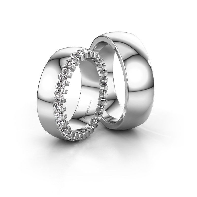 Image of Wedding rings set WH6120LM27C ±7x2.2 mm 14 Carat white gold diamond 0.03 crt