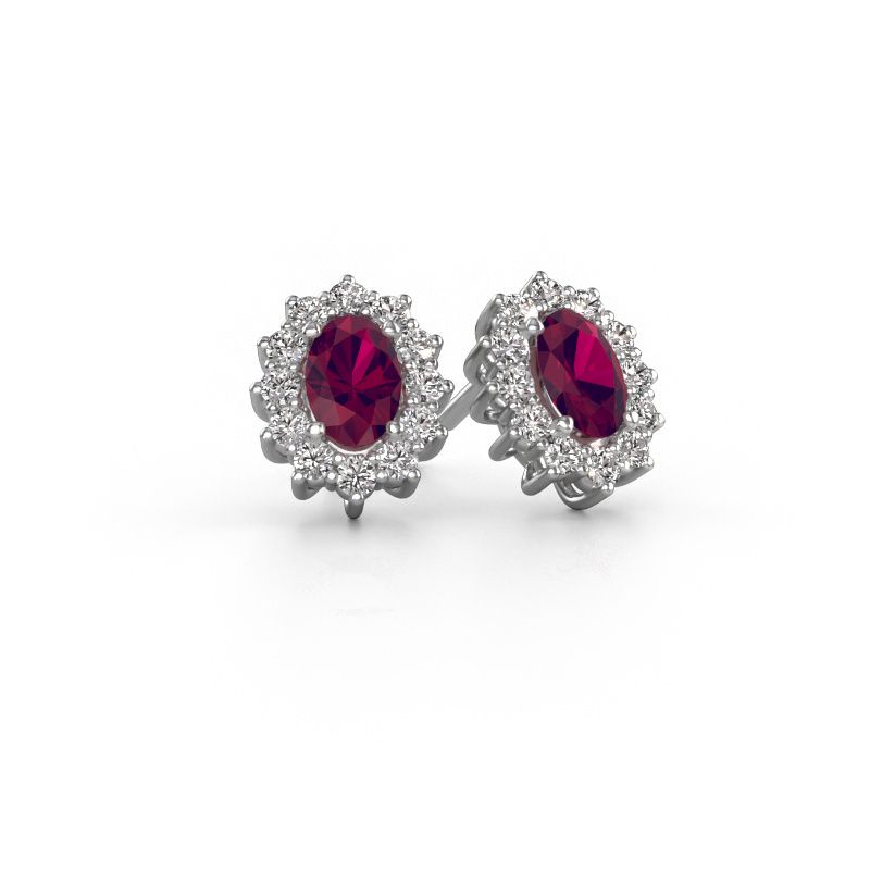 Earrings Margien 950 platinum rhodolite 6x4 mm