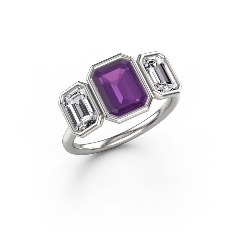 Bague de fiançailles Lavon 3 EME 585 or blanc améthyste 8x6 mm
