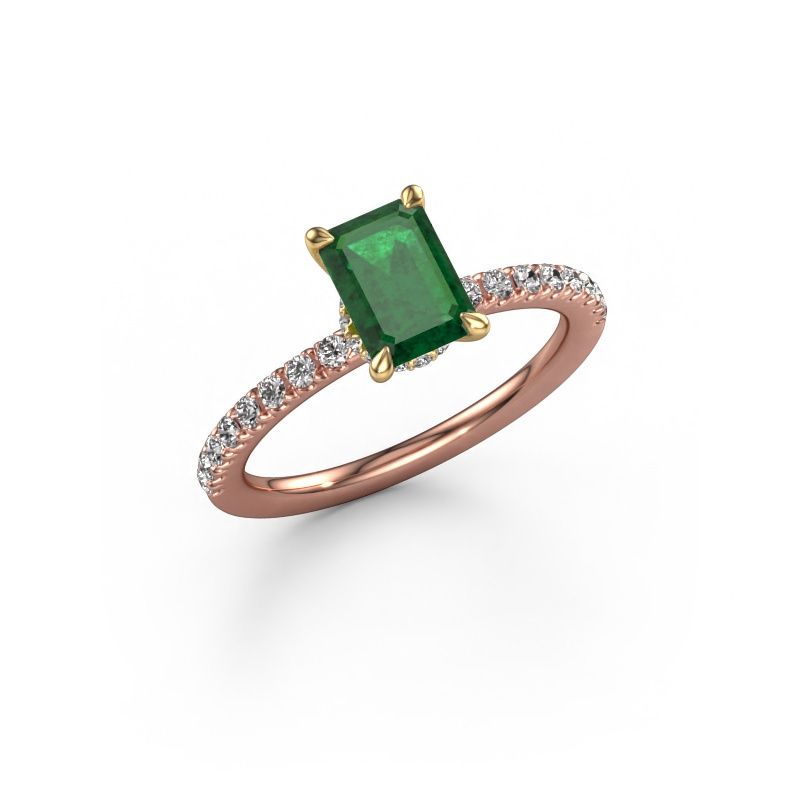 Verlovingsring Crystal EME 4 585 rosé goud smaragd 7x5 mm