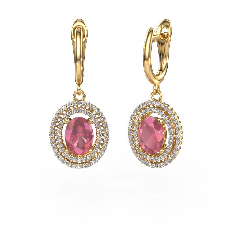 Drop earrings Karren 585 gold tourmaline pink 8x6 mm