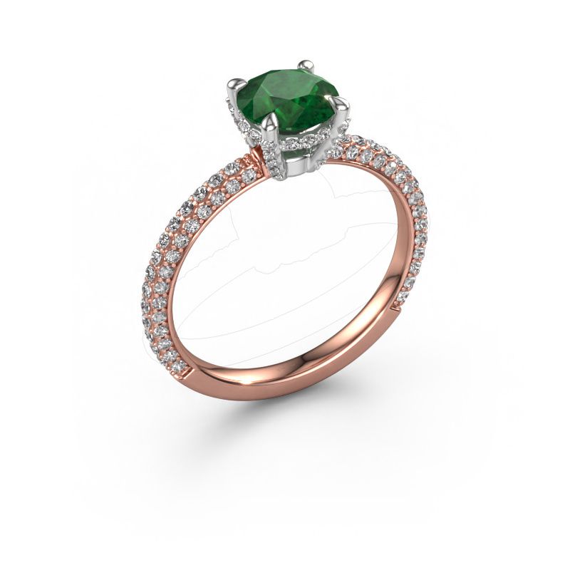 Verlovingsring Saskia RND 2 585 rosé goud smaragd 7 mm