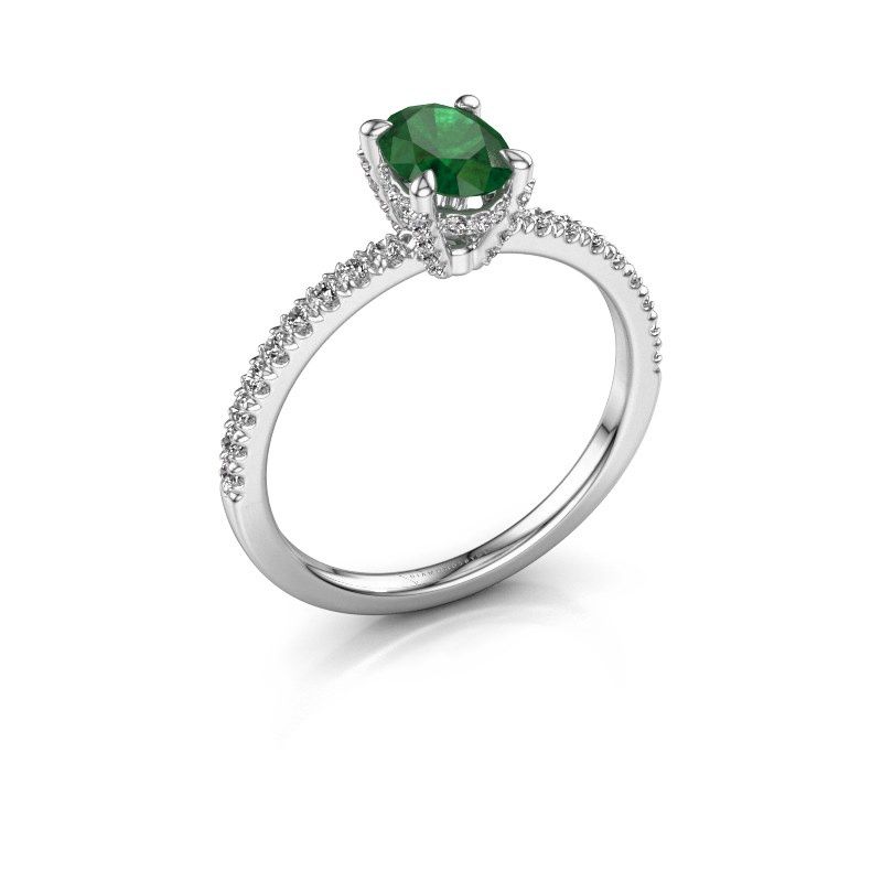 Image of Engagement ring saskia 1 ovl<br/>585 white gold<br/>Emerald 7x5 mm