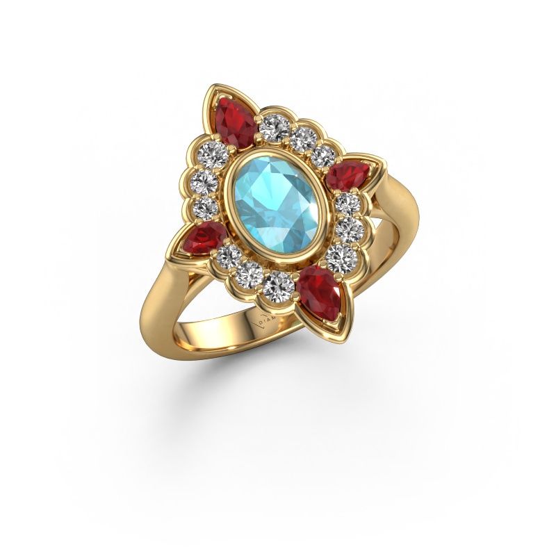 Verlobungsring Door 585 Gold Blau Topas 7x5 mm