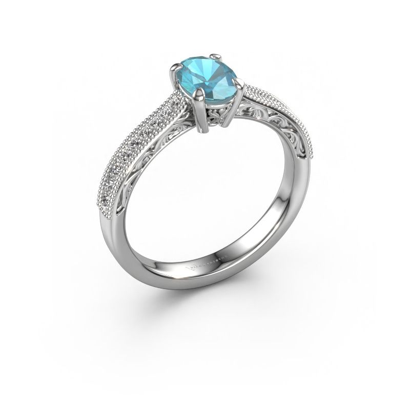 Engagement ring Shonta OVL 950 platinum blue topaz 7x5 mm