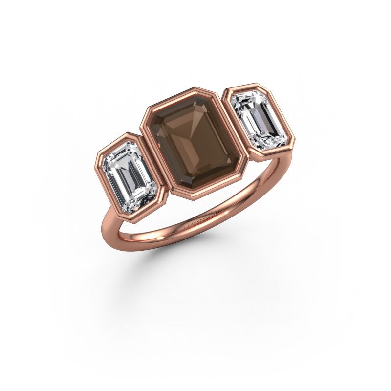 Bague de fiançailles Lavon 3 EME 585 or rose quartz fumé 8x6 mm