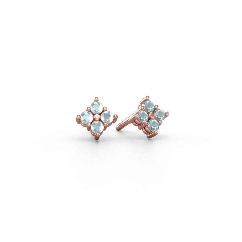 Clous d'oreilles Maryetta 585 or rose aigue-marine 2 mm