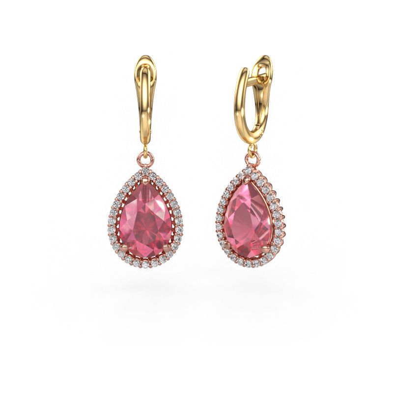Drop earrings Tilly per 3 585 rose gold tourmaline pink 12x8 mm