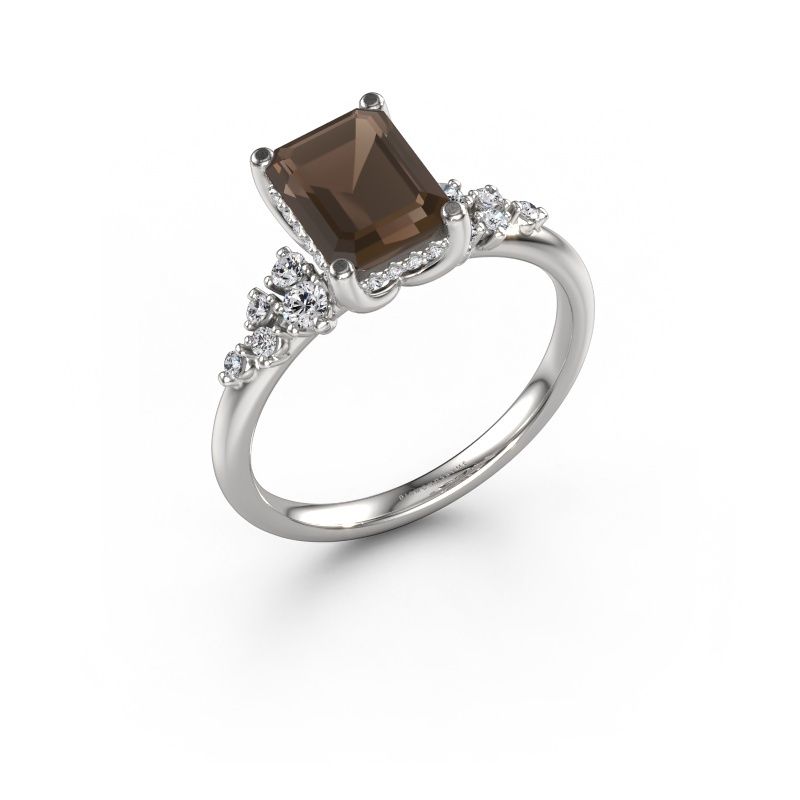 Engagement ring Emma EME 585 white gold smokey quartz 8x6 mm