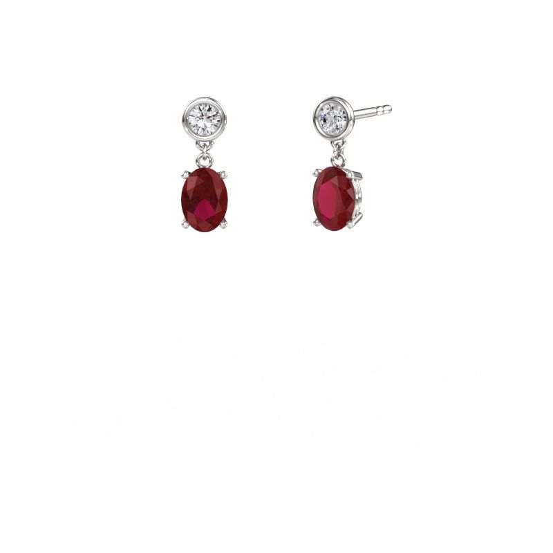Pendants d'oreilles Lacey OVL 585 or blanc rubis 7x5 mm