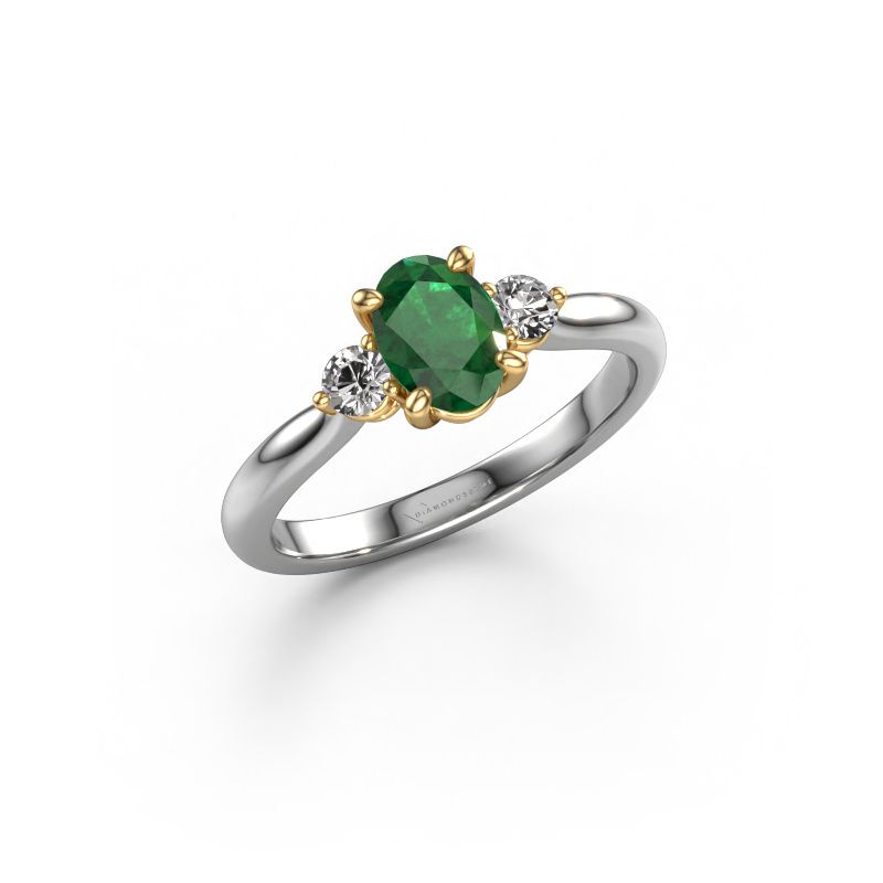 Engagement ring Lieselot OVL 585 white gold emerald 7x5 mm