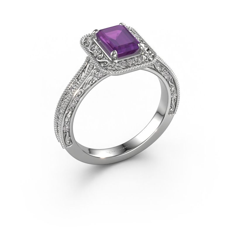 Verlovings ring Alice EME 950 platina amethist 7x5 mm