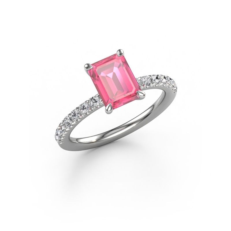 Bague de fiançailles Crystal EME 2 585 or blanc saphir rose 8x6 mm