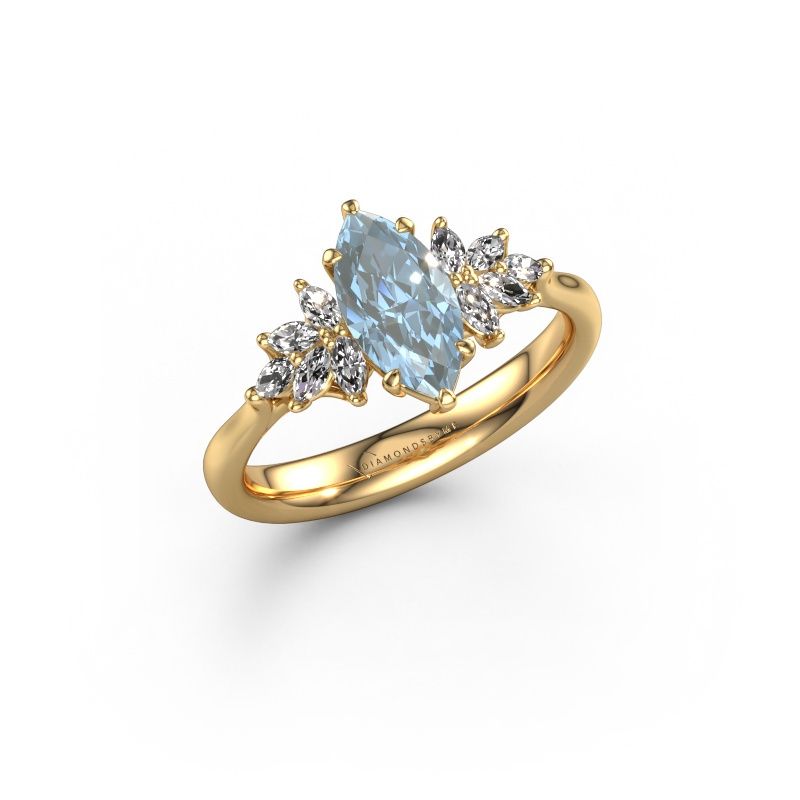 Engagement ring Fiona MRQ 585 gold blue lab grown diamond 10x5 mm