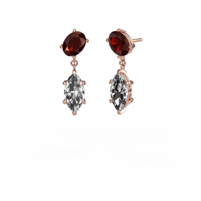 Pendants d'oreilles Toi et Moi OVL-MRQ 585 or rose grenat 8x6 mm