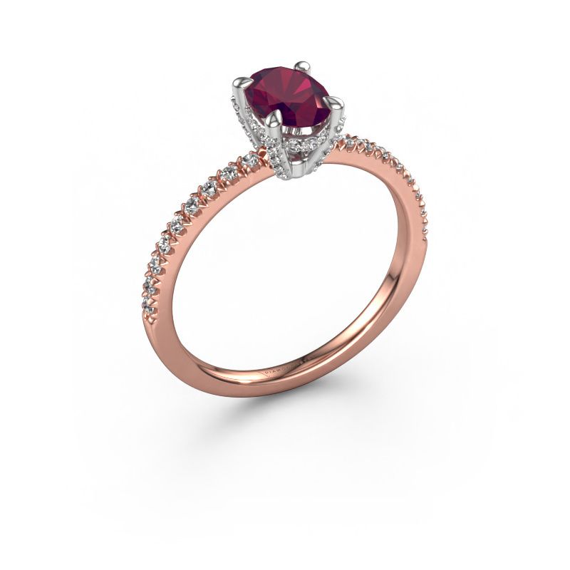 Verlobungsring Saskia 1 OVL 585 Roségold Rhodolit 7x5 mm