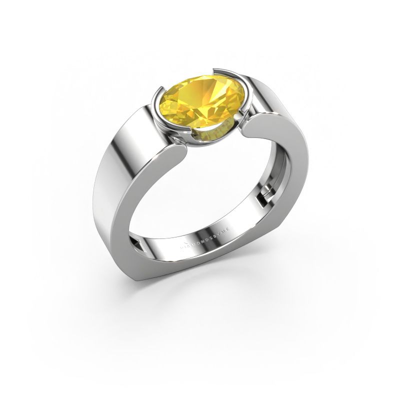 Ring Tonya 950 platina gele saffier 8x6 mm