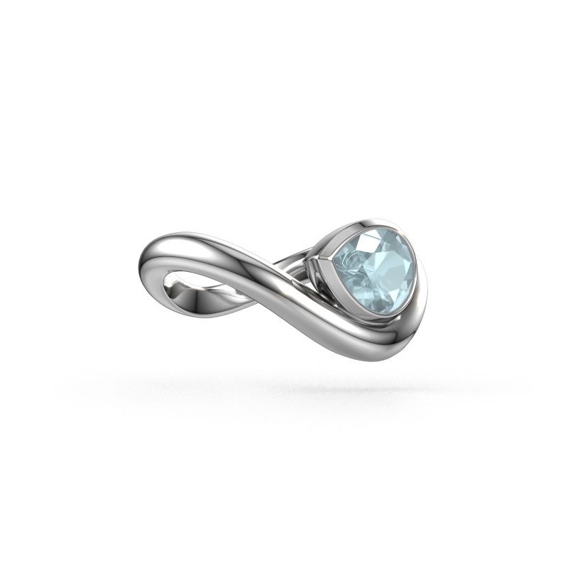 Ring Lena 585 witgoud aquamarijn 8x6 mm