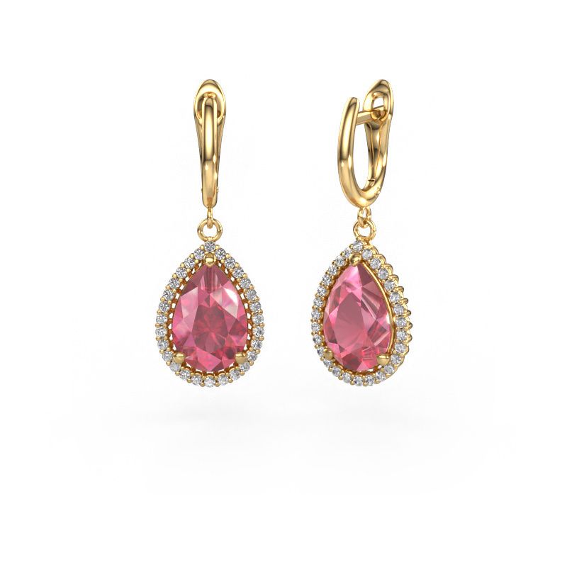 Drop earrings Tilly per 3 585 gold tourmaline pink 12x8 mm