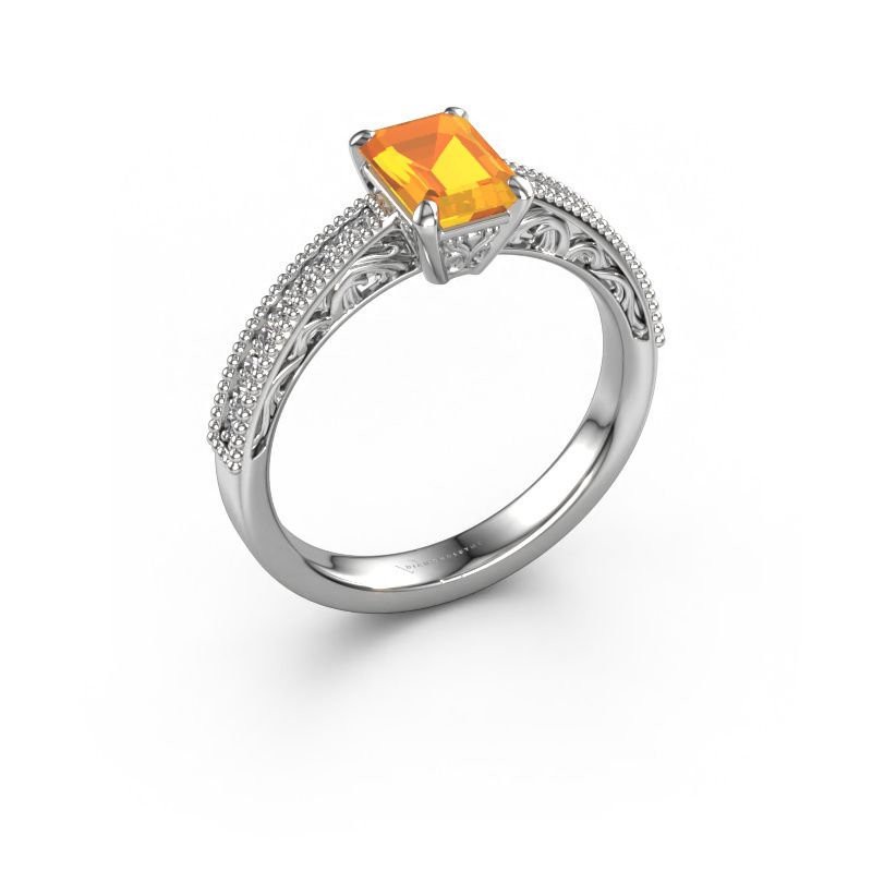 Verlobungsring Shonta EME 585 Weißgold Citrin 7x5 mm