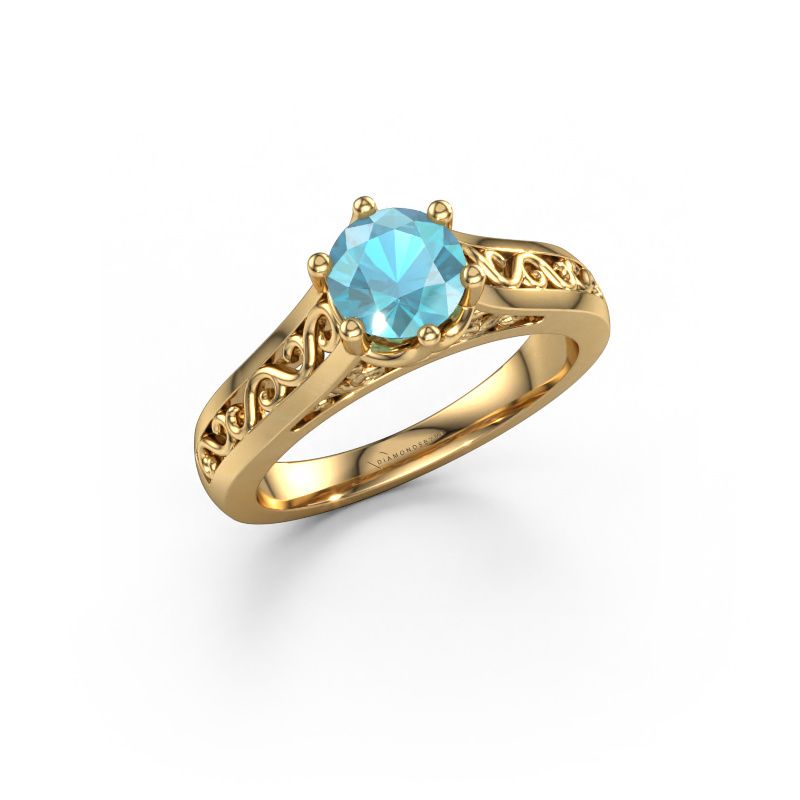 Engagement ring Shan 585 gold blue topaz 6 mm