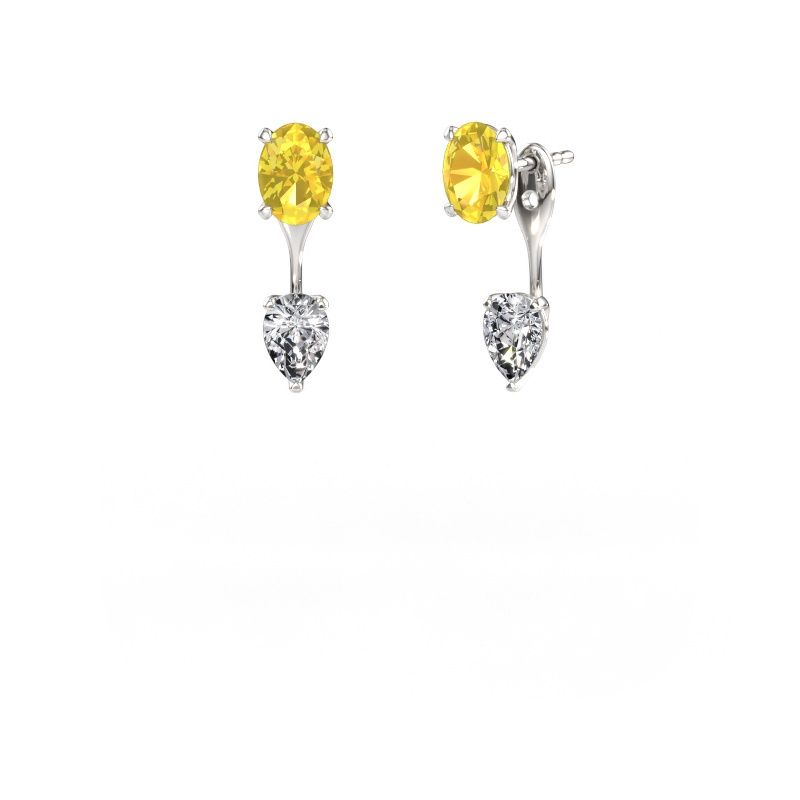 Drop earrings Kate OVL-PER 585 white gold yellow sapphire 7x5 mm