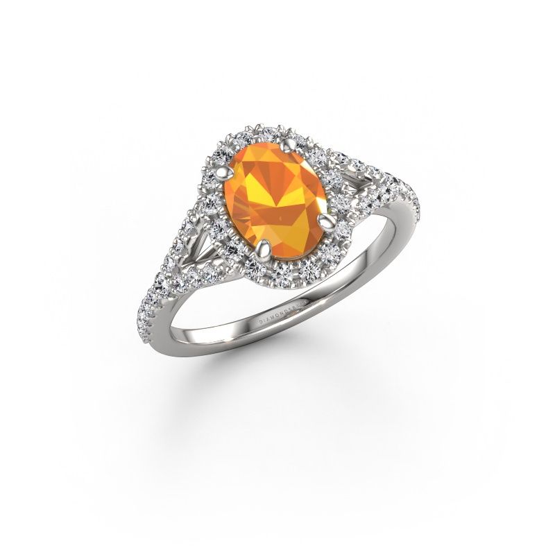 Bague de fiançailles Kimber OVL 950 platine citrine 8x6 mm