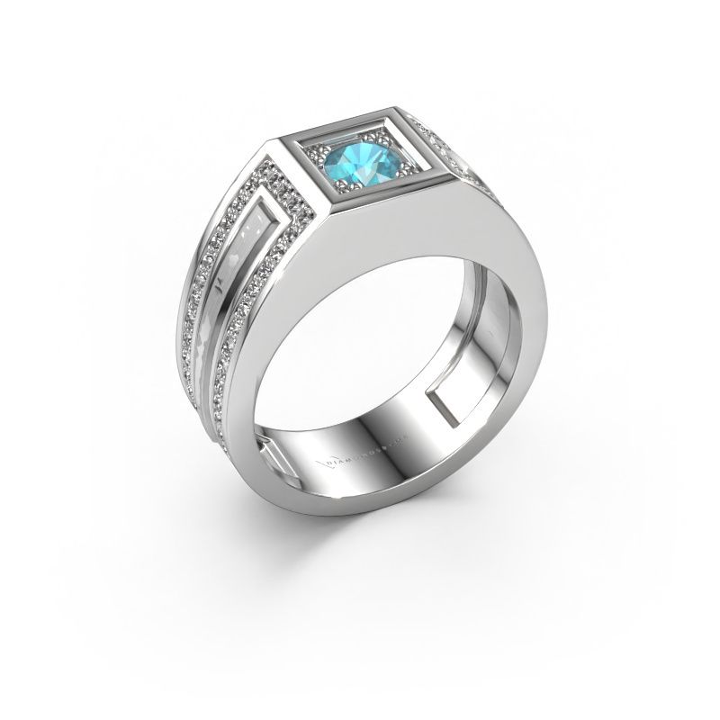 Heren ring Lando 585 witgoud blauw topaas 4.7 mm