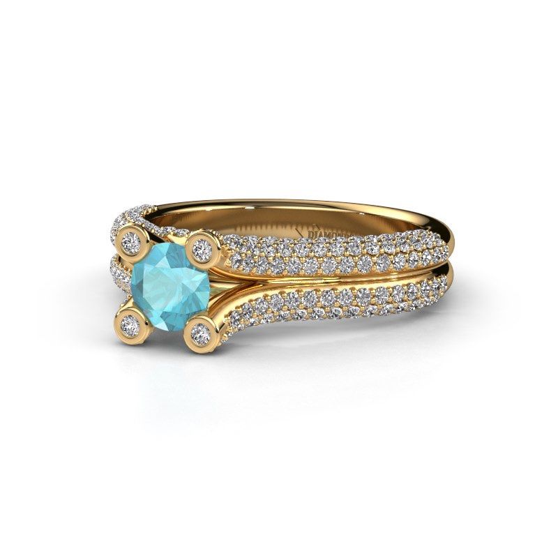 Afbeelding van Verlovingsring Stefanie 2<br/>585 goud<br/>Blauw topaas 5 mm