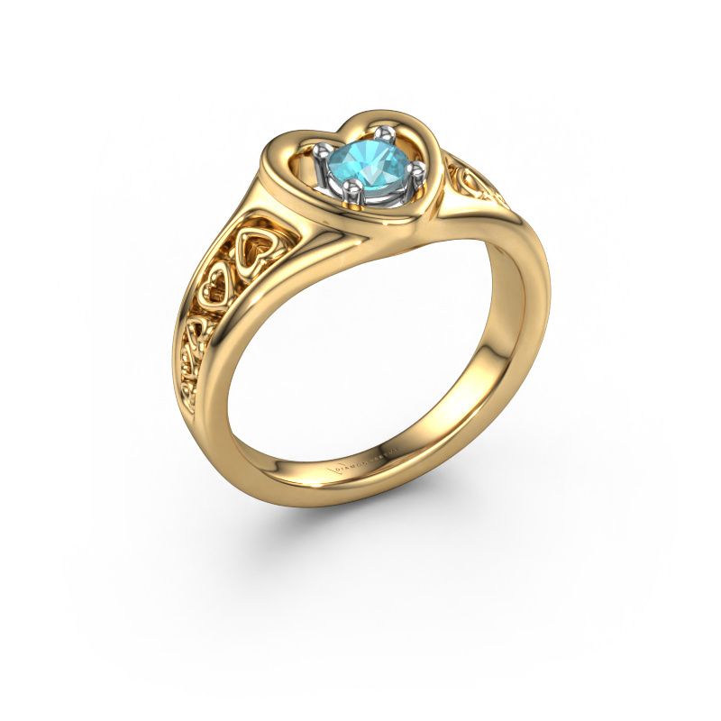 Ring Eura 585 goud blauw topaas 4 mm