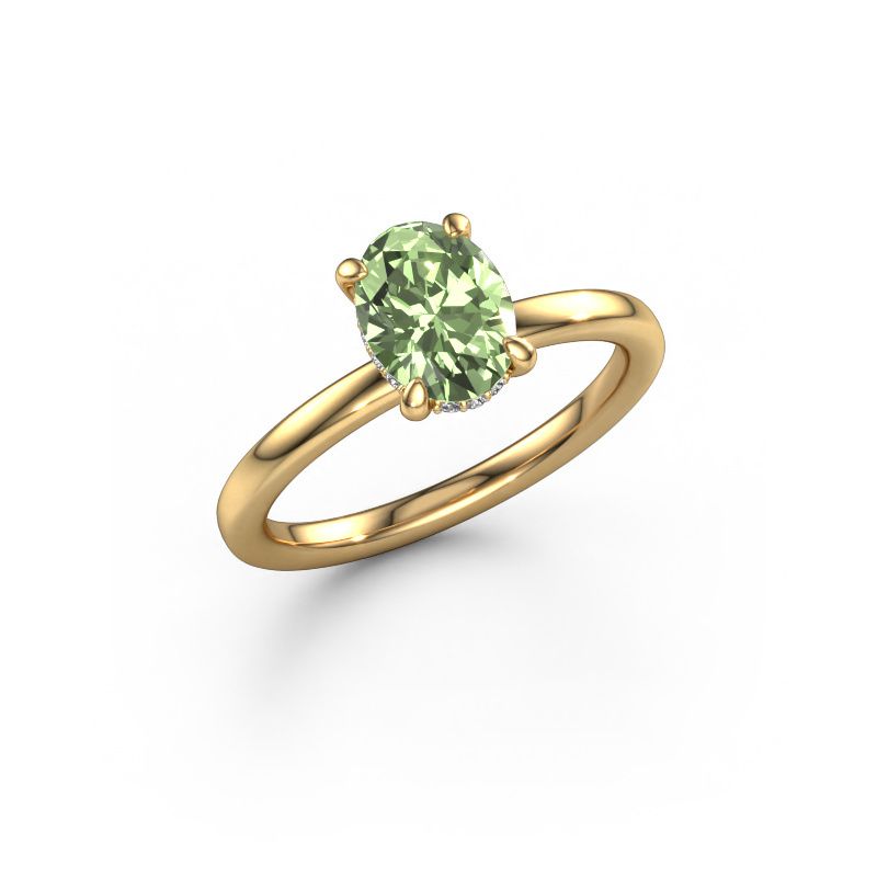 Engagement ring Simone OVL 2 585 gold green lab grown diamond 8x6 mm