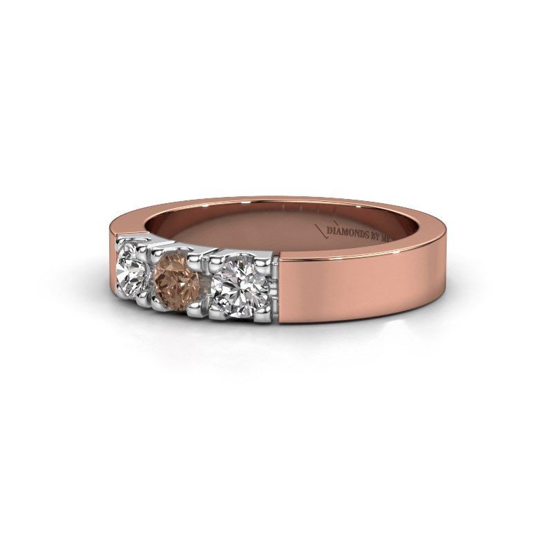 Afbeelding van Ring Dana 3 585 rosé goud bruine diamant 0.75 crt