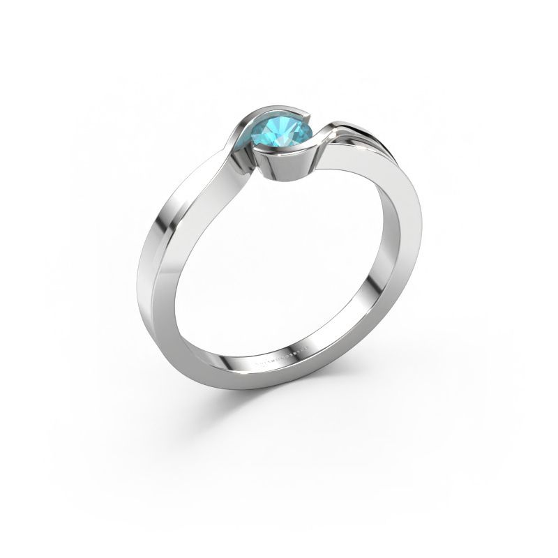 Bague Lola 585 or blanc topaze bleue 4 mm