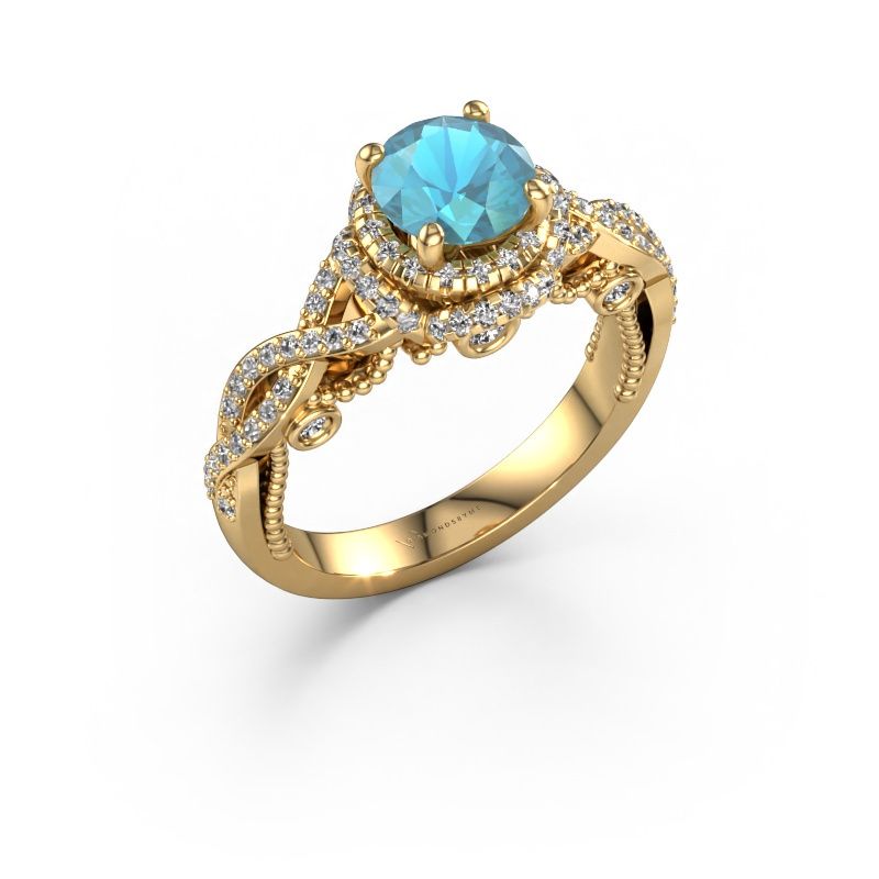 Bague de fiançailles Leora 585 or jaune topaze bleue 6.5 mm
