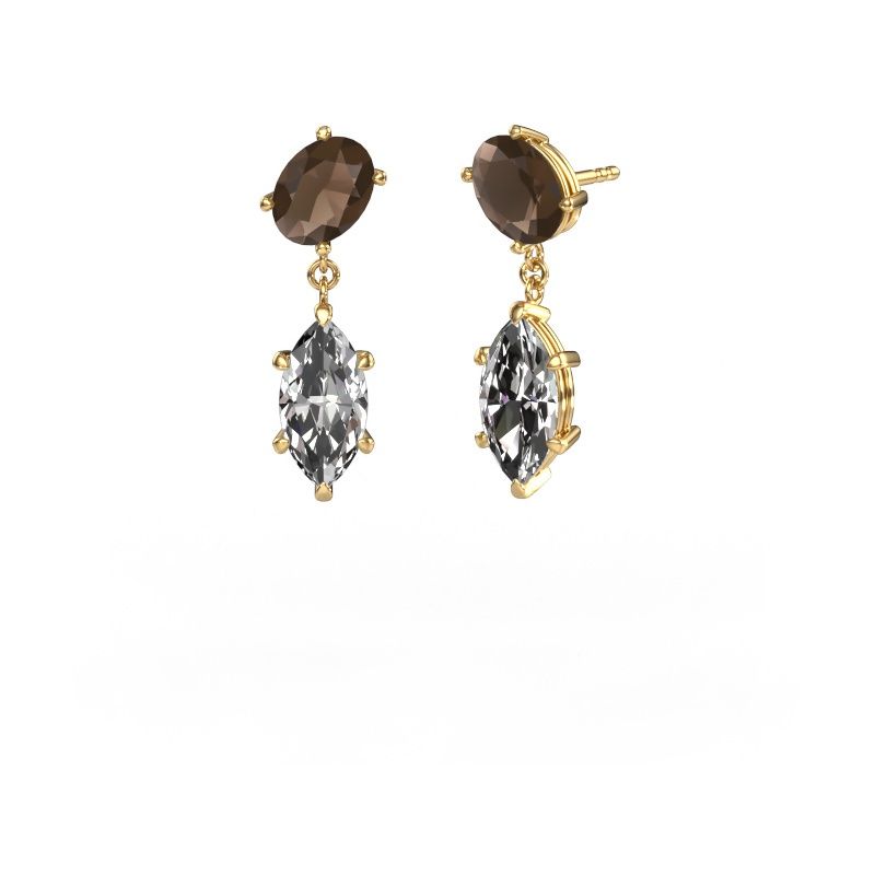 Drop earrings Toi et Moi OVL-MRQ 585 gold smokey quartz 8x6 mm