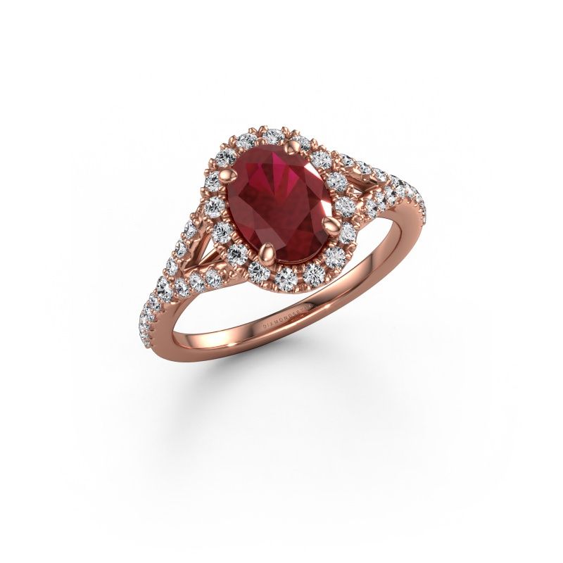 Engagement ring Kimber OVL 585 rose gold ruby 8x6 mm