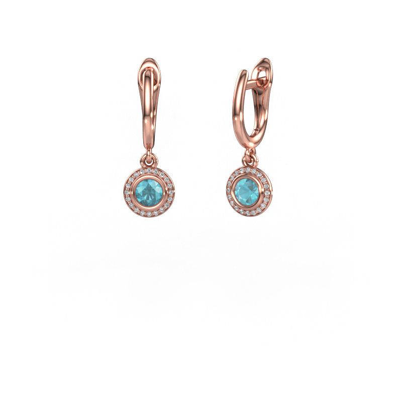 Drop earrings Noud RND 585 rose gold blue topaz 4 mm