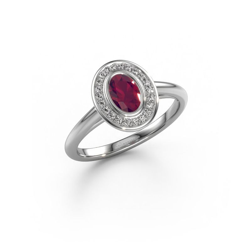 Verlobungsring Noud 1 OVL 585 Weißgold Rhodolit 6x4 mm