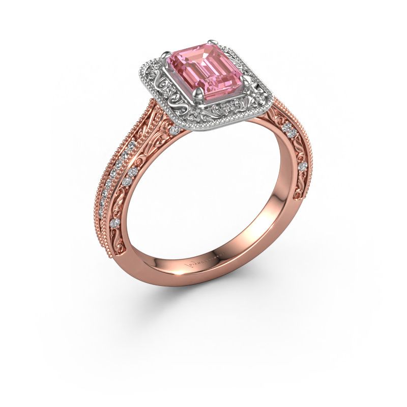 Engagement ring Alice EME 585 rose gold pink lab grown diamond 7x5 mm