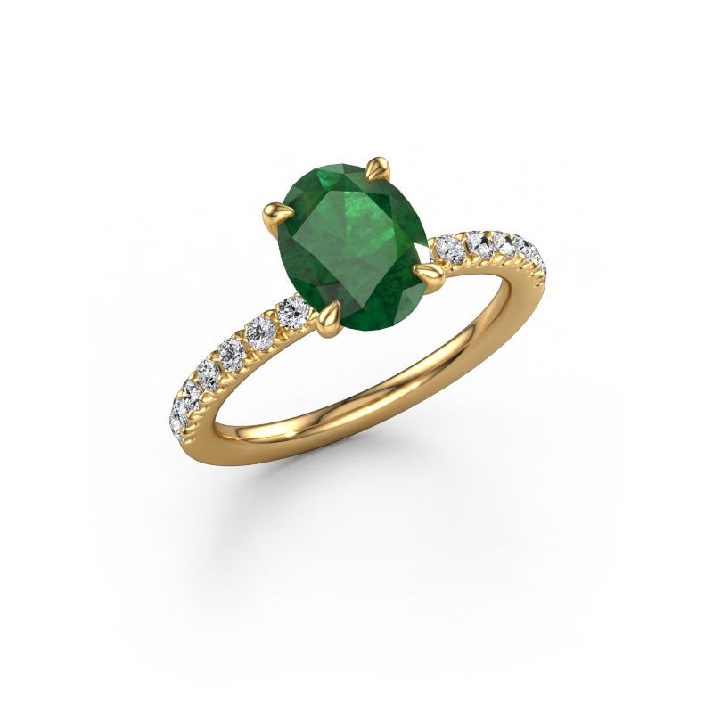 Engagement ring Crystal OVL 2 585 gold emerald 9x7 mm