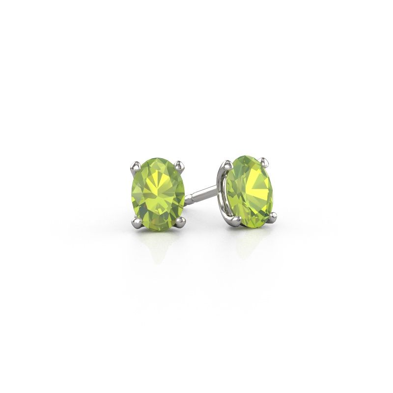 Clous d'oreilles Sam OVL 585 or blanc péridot 7x5 mm
