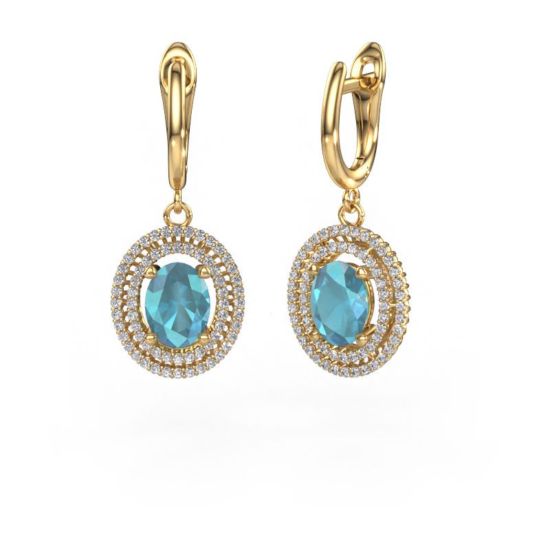 Ohrhänger Karren 585 Gold Blau Topas 8x6 mm
