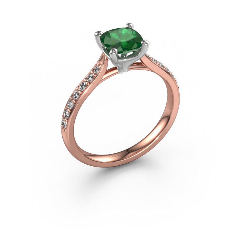 Verlovingsring Mignon CUS 2 585 rosé goud smaragd 6 mm