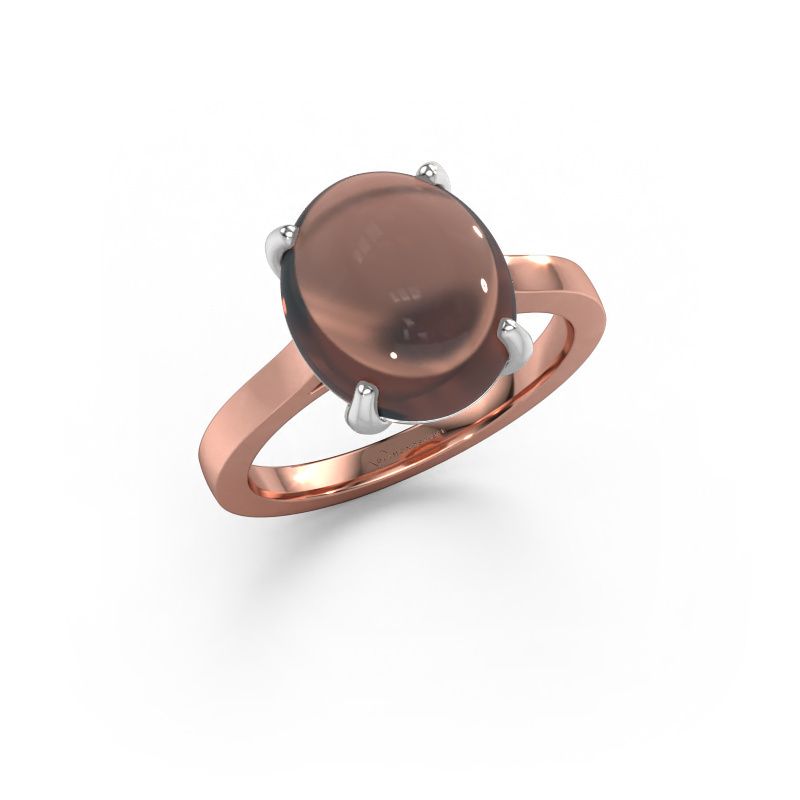 Bague Mallie 1 585 or rose quartz fumé 7x5 mm