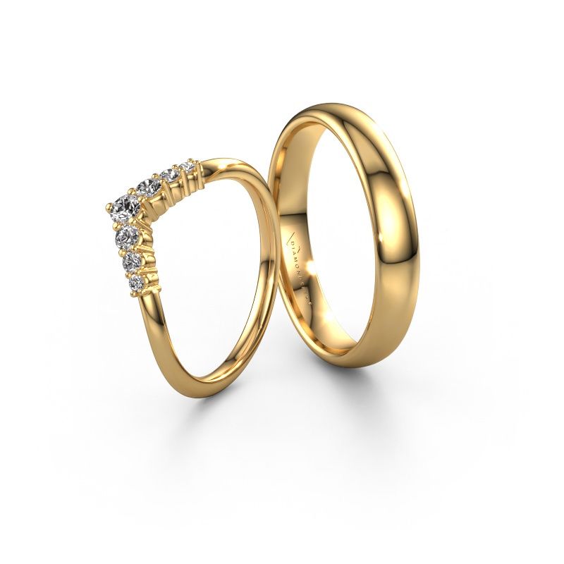 Wedding rings set Orchid ±4x1.5 mm 14 Carat gold lab-grown diamond 0.095 crt